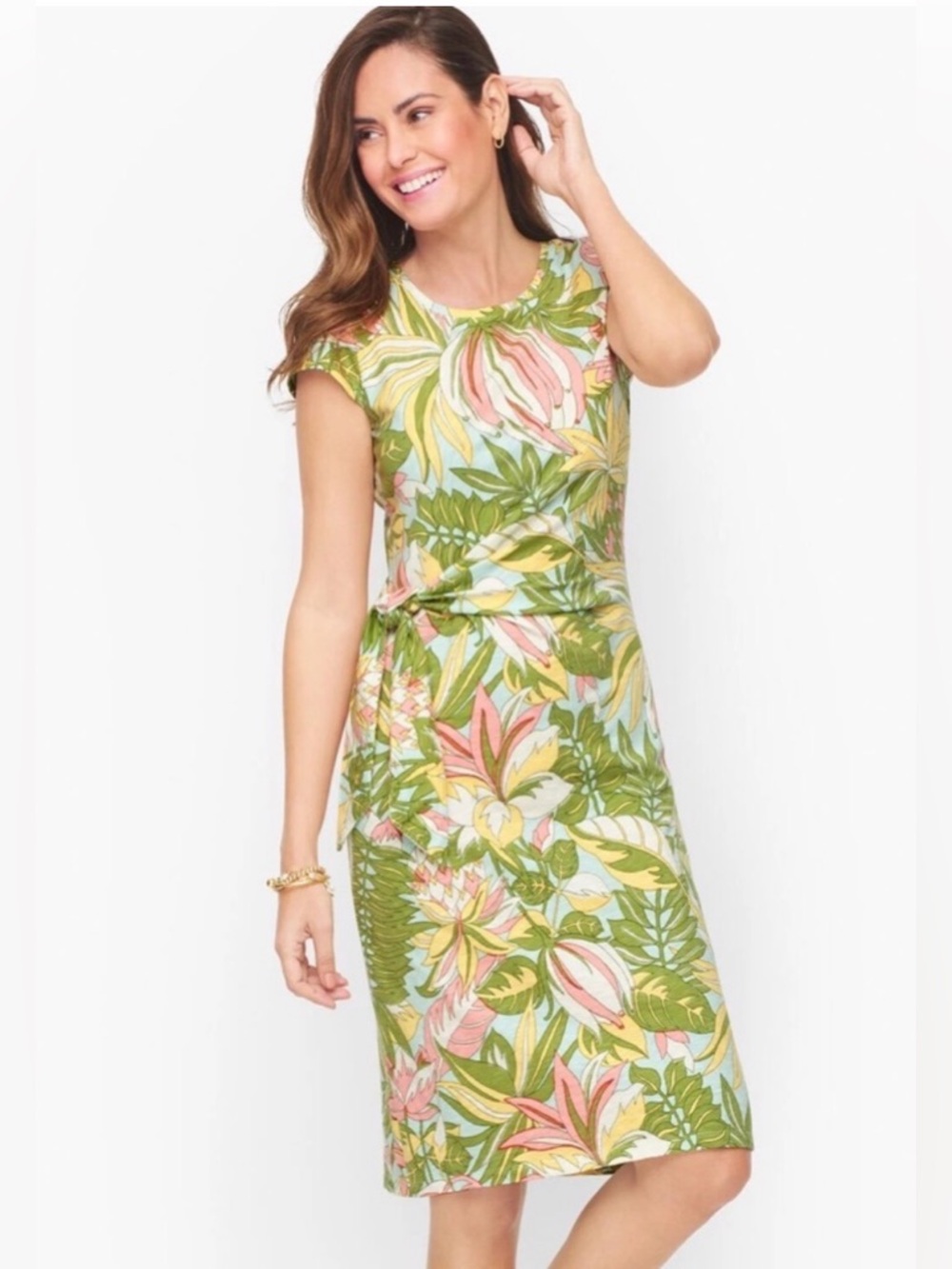 Talbots Plus Petite Tropical Floral Knit Jersey Faux Wrap Shift Dress Sz 2XP